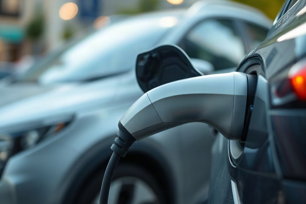 Carro elétrico em estação de recarga